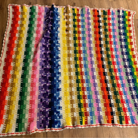 Rainbow afghan blanket handmade - Picture 2 of 4